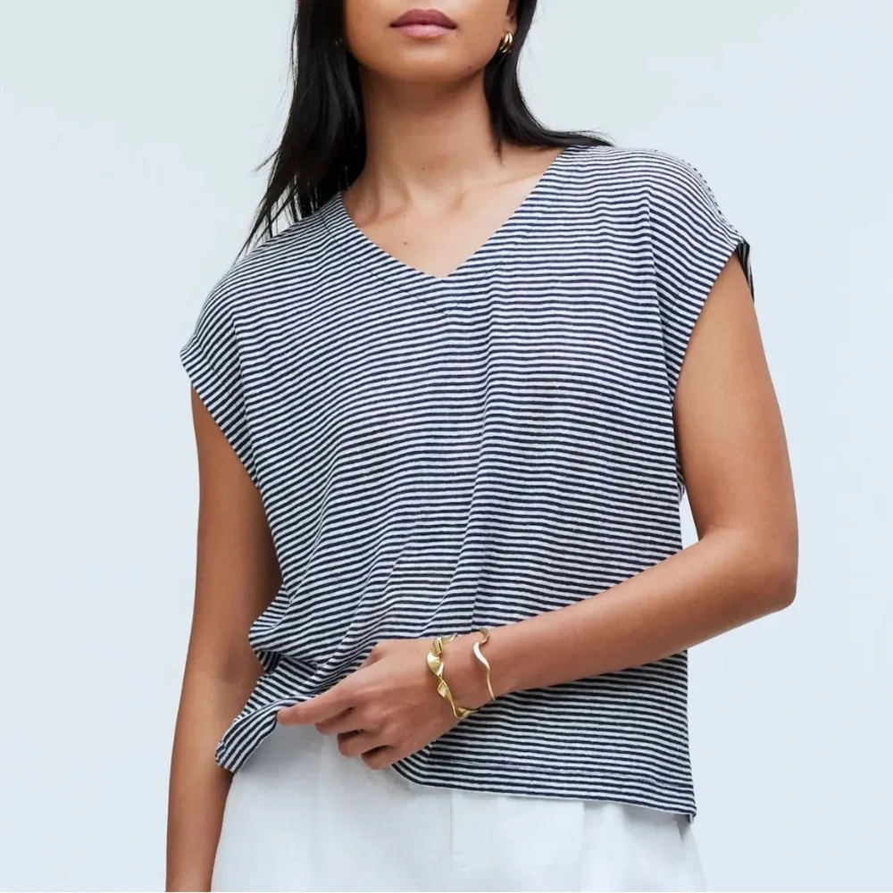 ☀️ MADEWELL Green Striped Relaxed V-Neck Tee - Picture 11 of 13